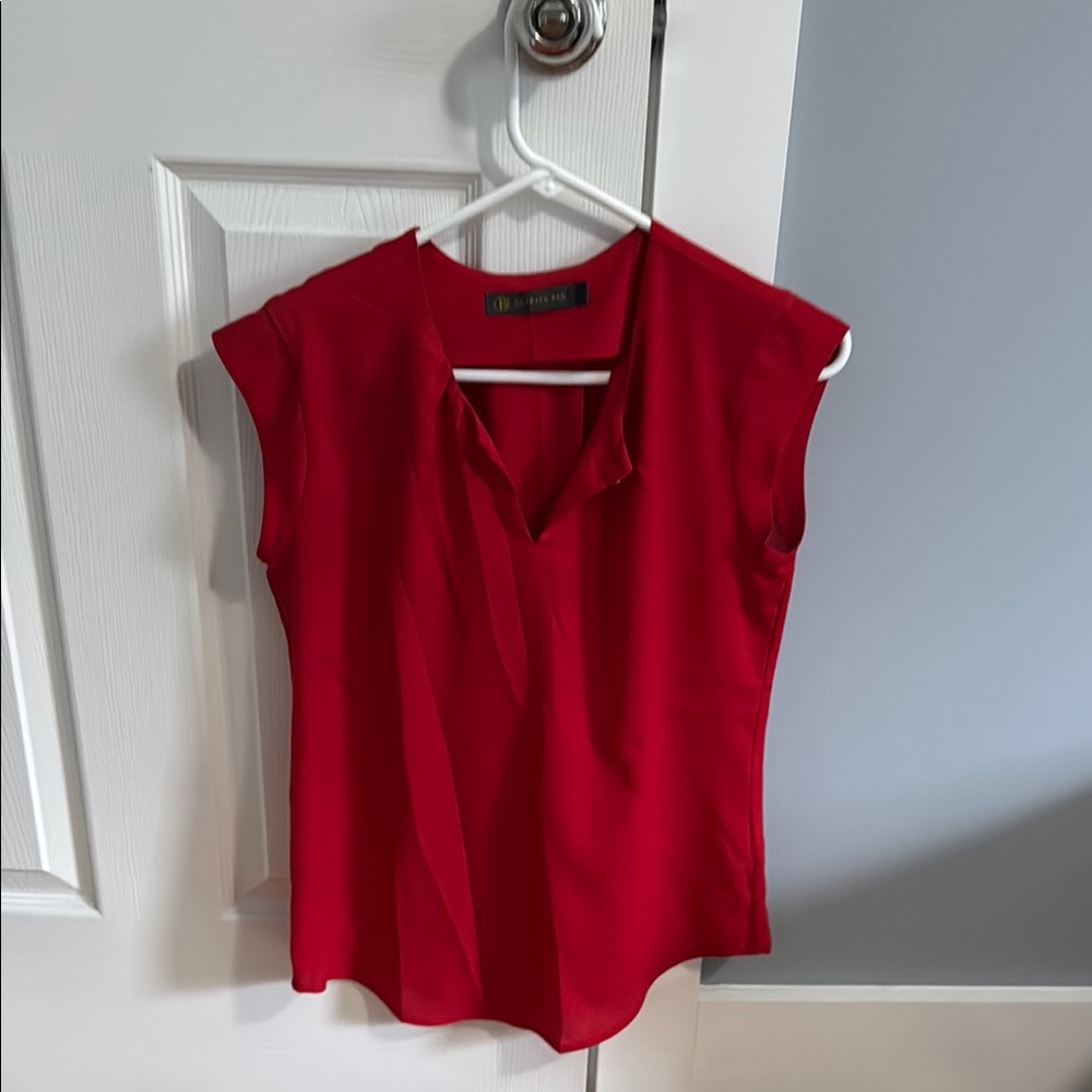 Outback Red Red V-neck Cap Sleeve Blouse